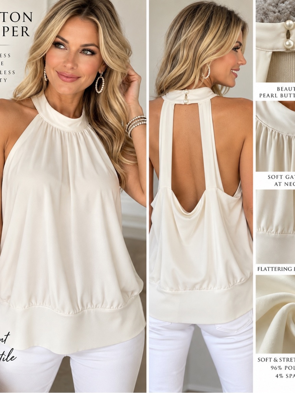 Boston Proper Ivory Halter Open Back Top XS NWOT